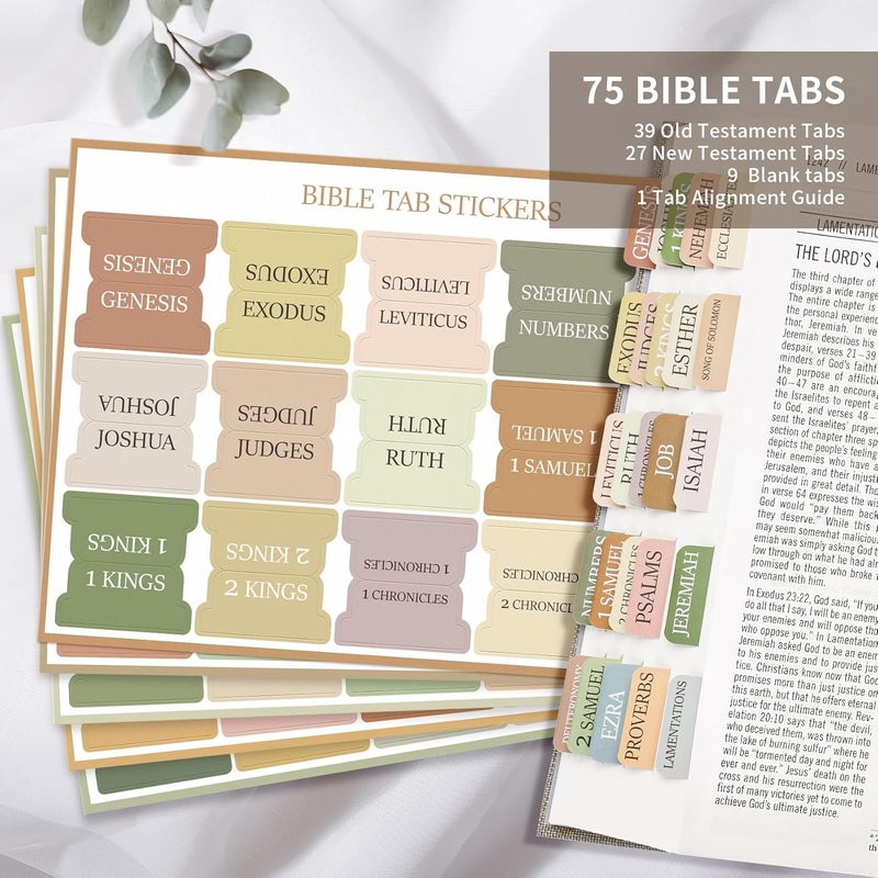 Taja Bible Tabs for Women & Men, Laminated Bible Tabs for Study Bible, Large Print Neutral Bible Tabs for Easy Navigation, Boho Theme, Bible Index Tabs - Image 2